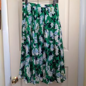 Green Midi Floral Pleated Skirt